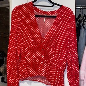 Free People Red Polka Dot Top